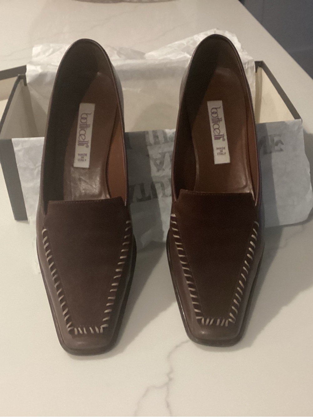 Botticelli Brown Leather and Suede Stitch-Trim Loafers